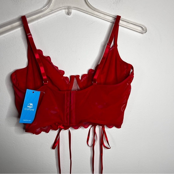 Cupshe Red Lacy Longline Bra with Ribbons Size Large NWT - Picture 4 of 8